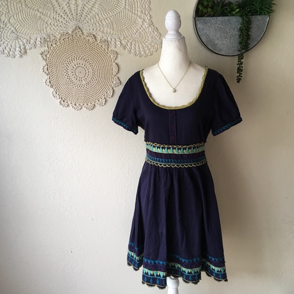 Anthropologie Dresses & Skirts - Viola Apres Ski blue embroidered scalloped dress
